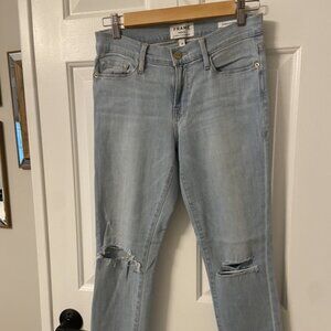 Frame Light Wash Skinny Ripped Jeans - Size 28
